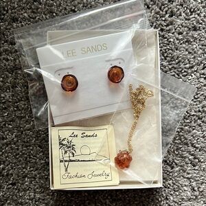 Lee Sands Amber Earrings and Necklace Set
